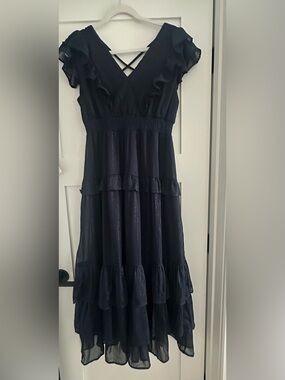 Navy Ruffle Tiered Midi Dress